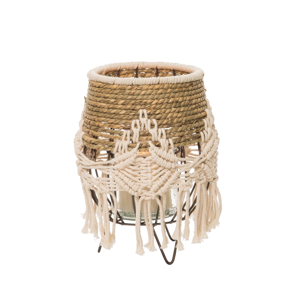 Transpac Fiber 8.26" Brown Natural Seagrass Lantern, Candle Holder Decor, Indoor Tabletop, Natural Fiber, Everyday Use